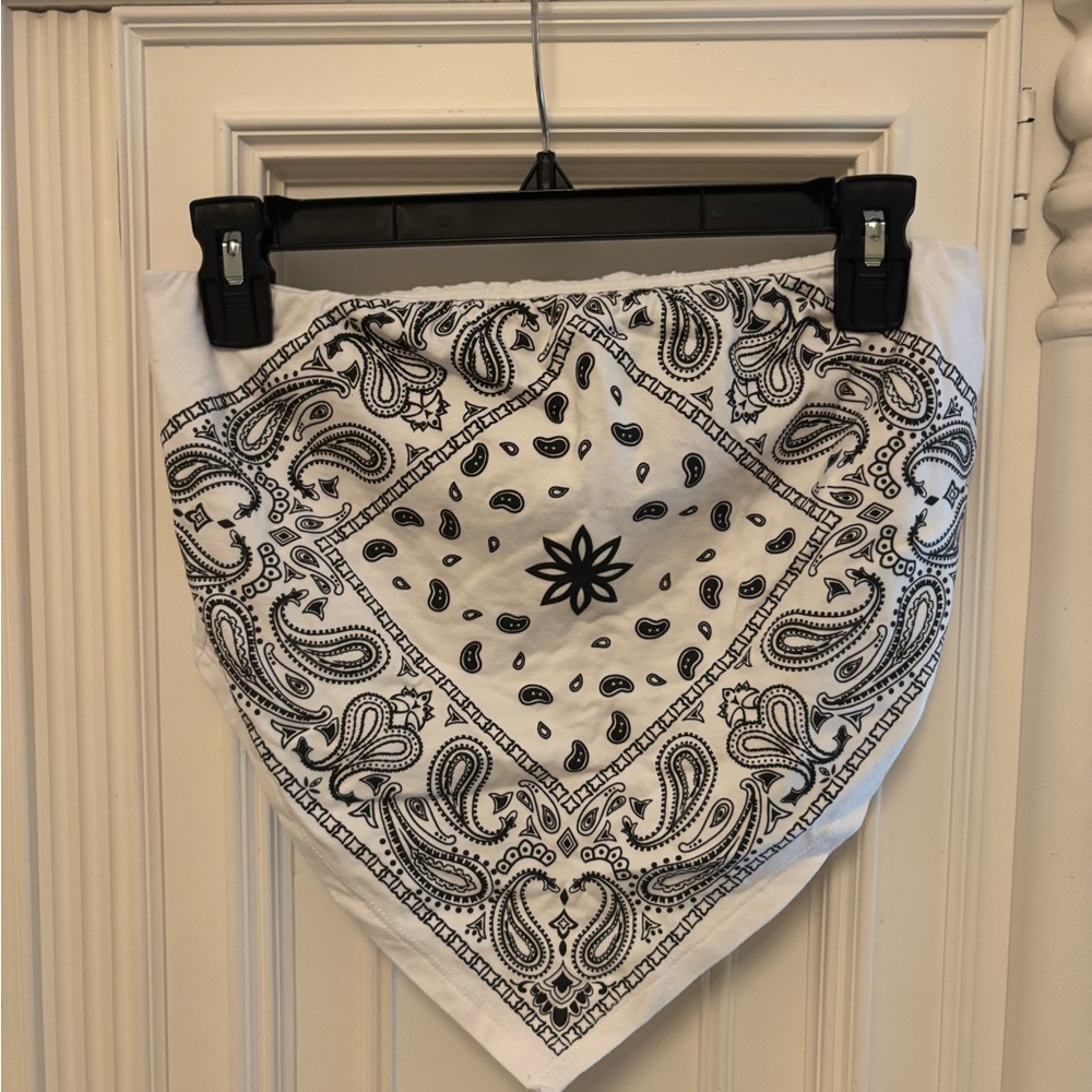 Black and White Paisley Bandana Strapless Top